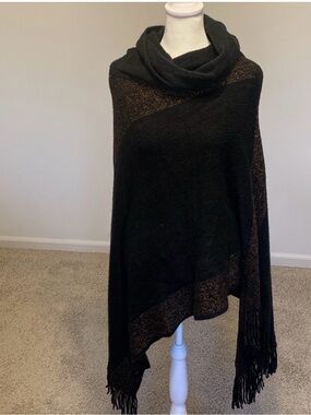 Black Fringe Poncho One Size | Boho Layering Wrap